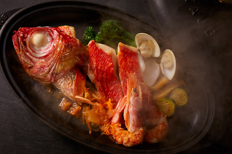 金目鯛、ふじのくにポークと旬の伊豆野菜を楽しむ創作イタリアンコース